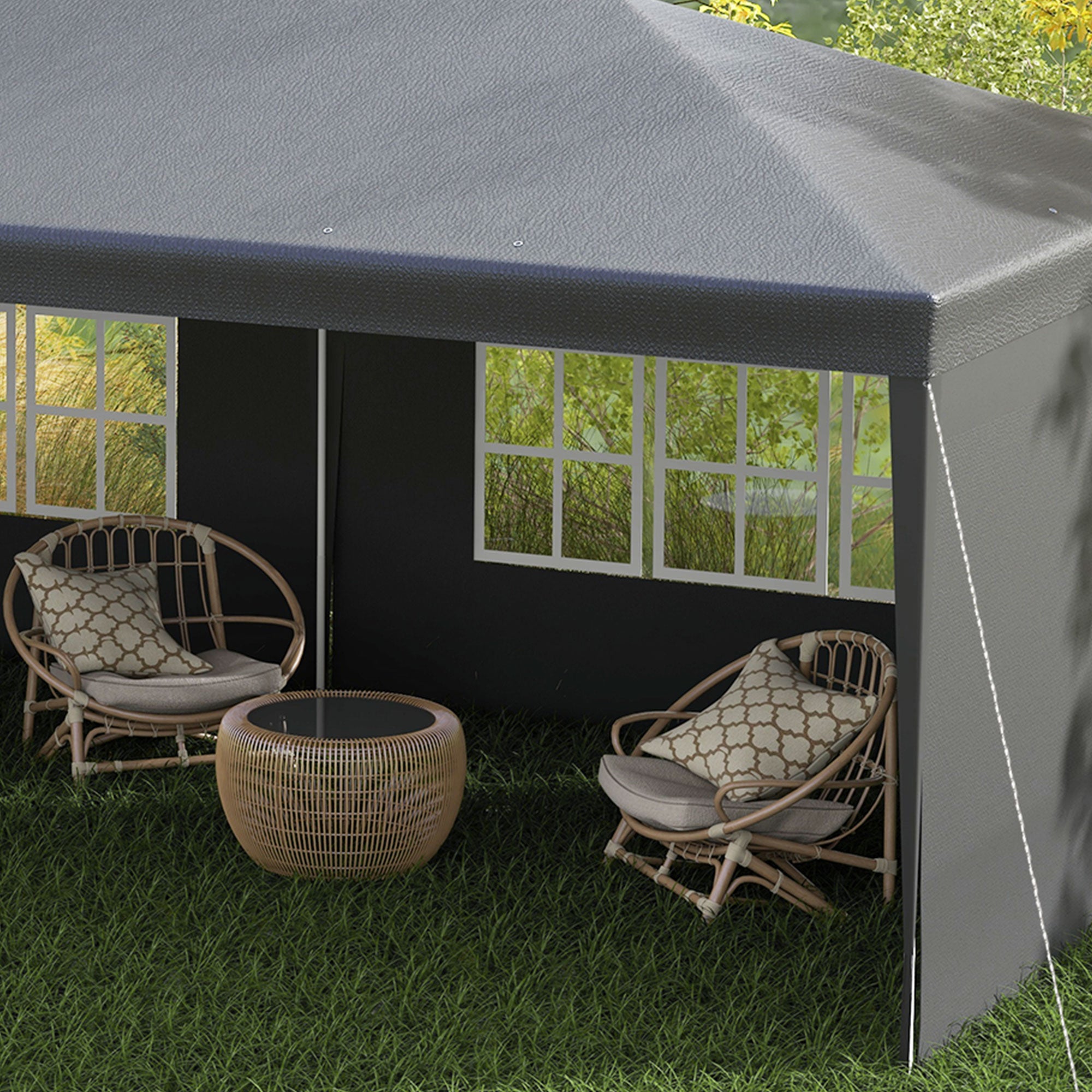 6 by 3 Metre Outdoor Party Tent Gazebo with Windows and Panels - Dark Grey