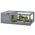 Small Pet Tortoise House with Mesh Roof and Pull-Out Side Panel for Indoor Outdoor Use - Grey