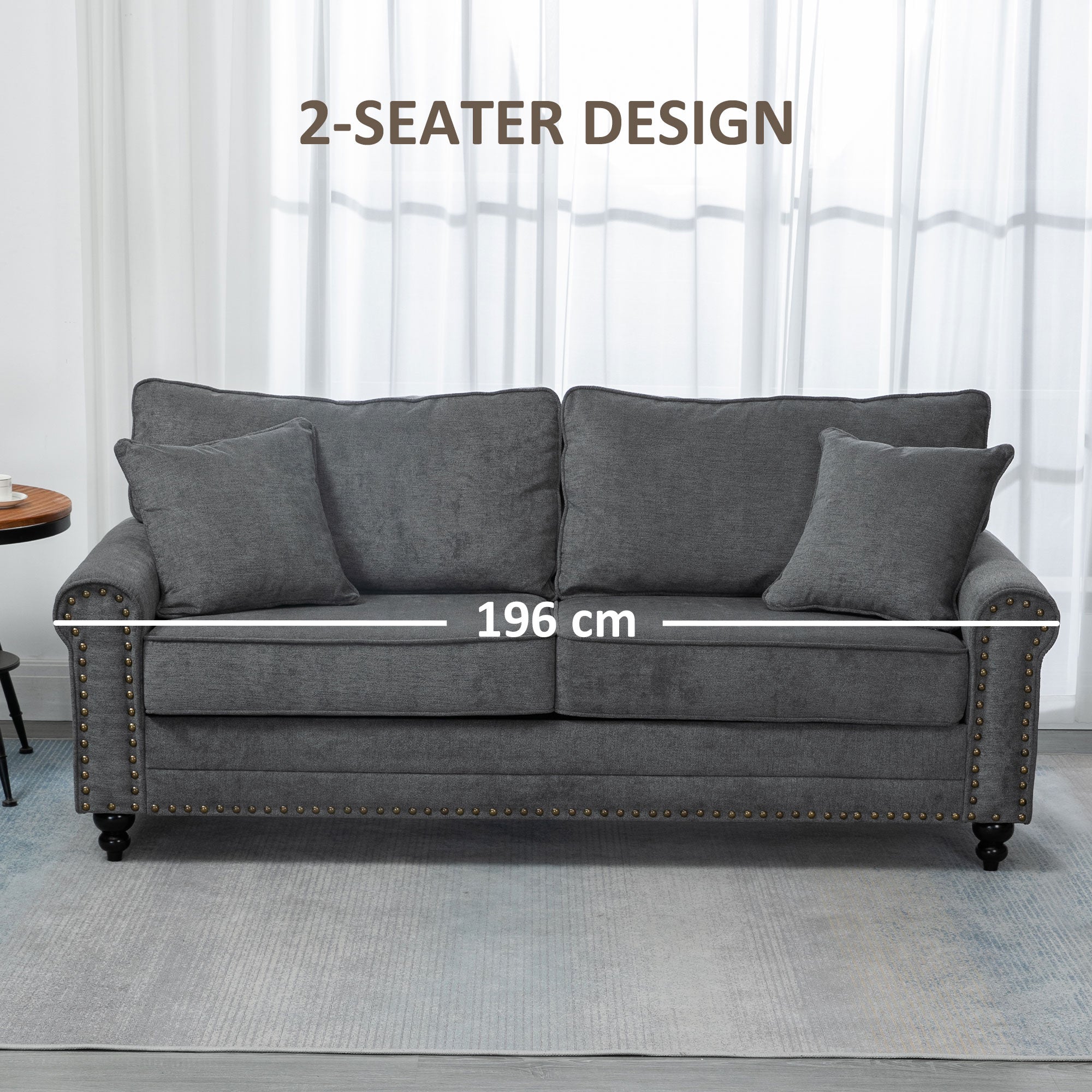 2 Seater Fabric Sofa with Nailhead Trim and Cushions Loveseat - Grey