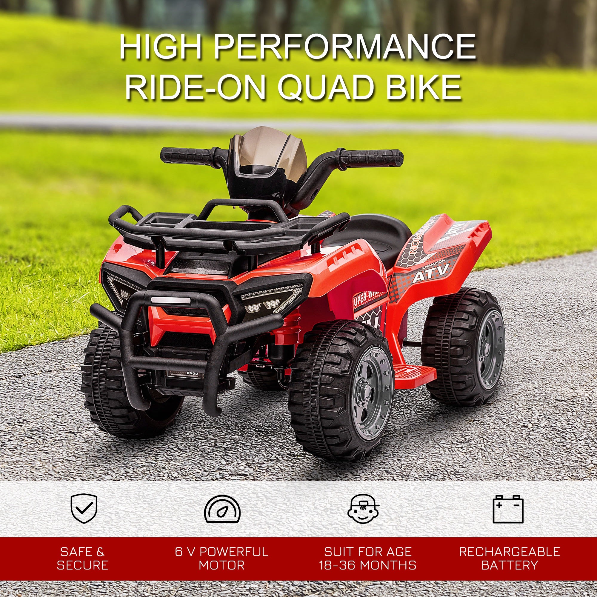 Kids Ride-on Four Wheeler ATV Car with Real Working Headlights, 6V Battery Powered Motorcycle for 18-36 Months, Red