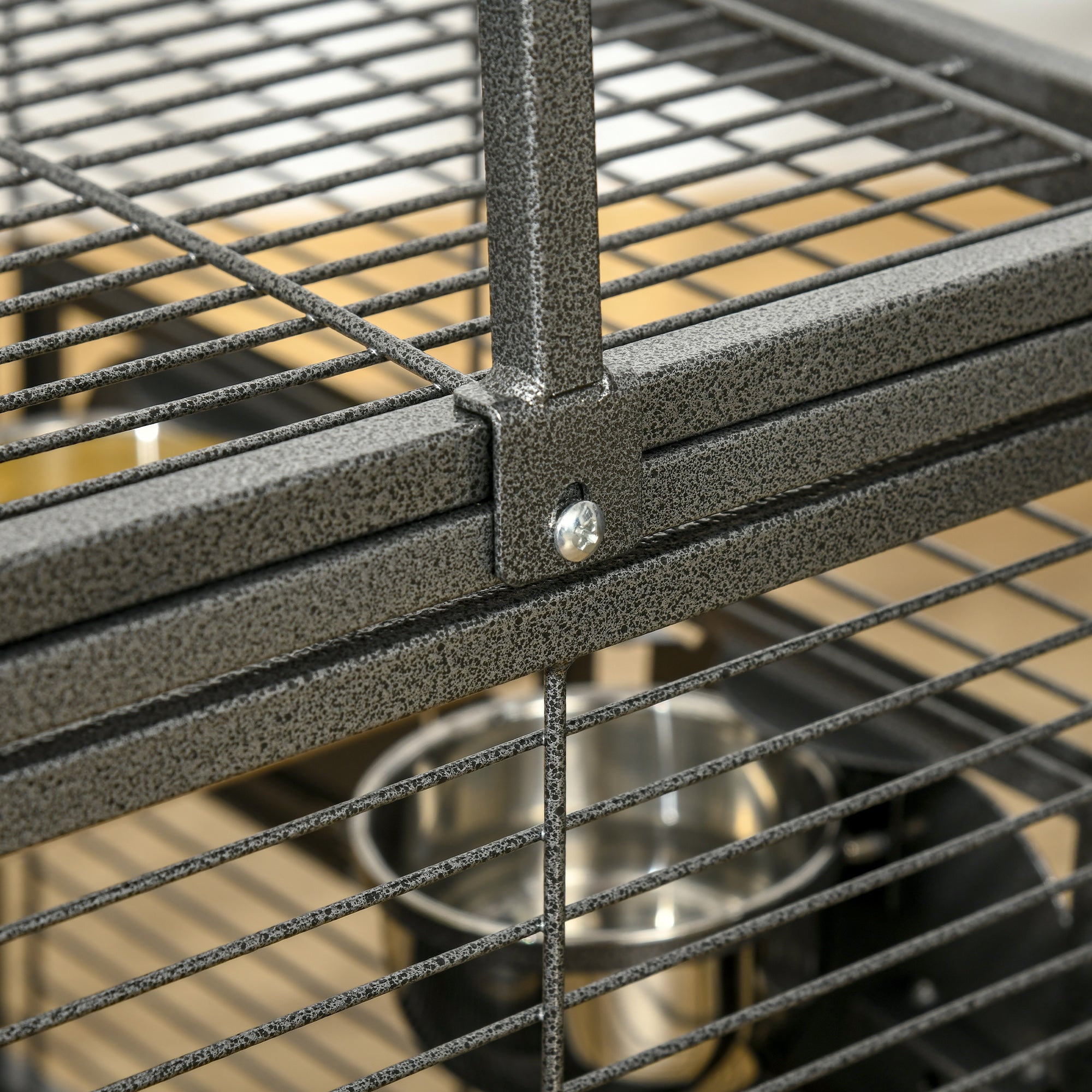 Metal Parrot Travel and Breeding Cage for Small Birds with Wooden Perch and Bowls - Black