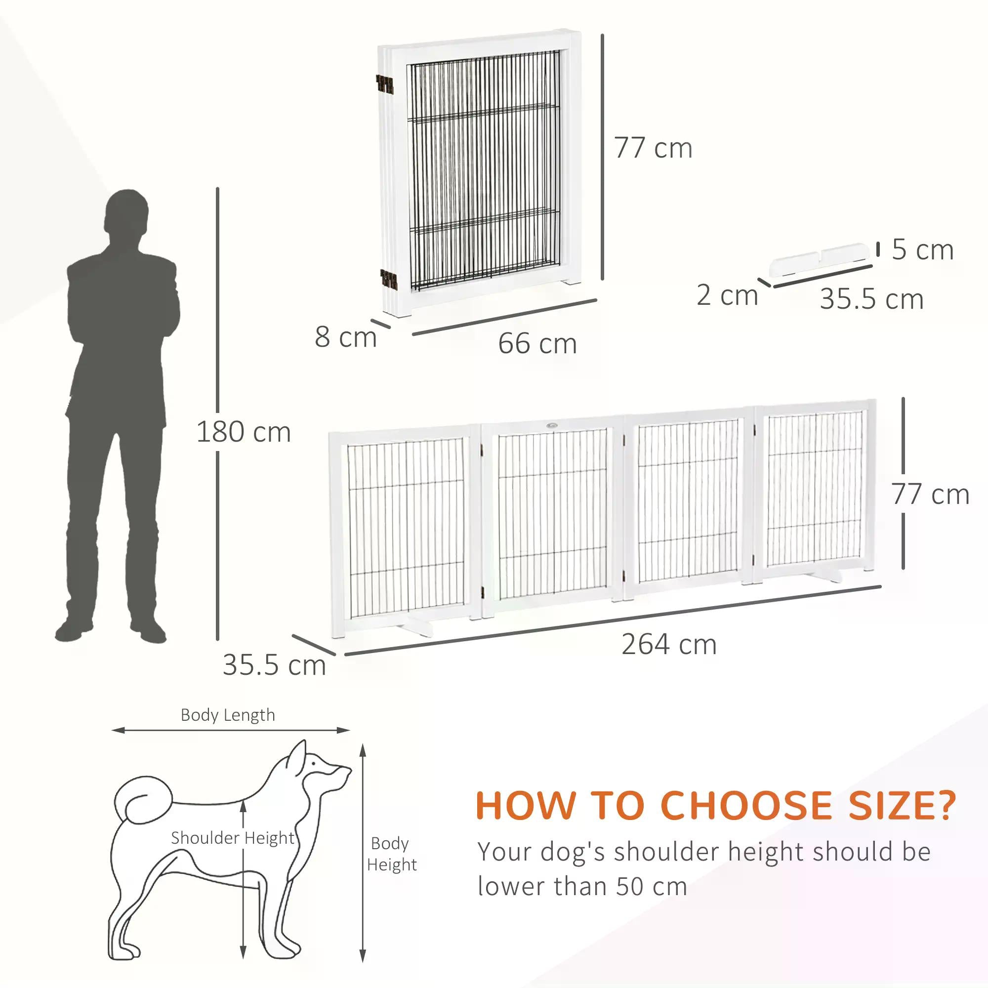 Dog Gate Wooden Foldable Small & Medium-Sized Pet Gate 4 Panel with Support Feet Pet Fence Safety Barrier for House Doorway Stairs White