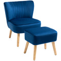 Luxe Velvet Accent Chair and Ottoman Set - Dark Blue