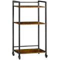 3-Tier Adjustable Printer Stand Utility Cart with Lockable Wheels - Rustic Brown