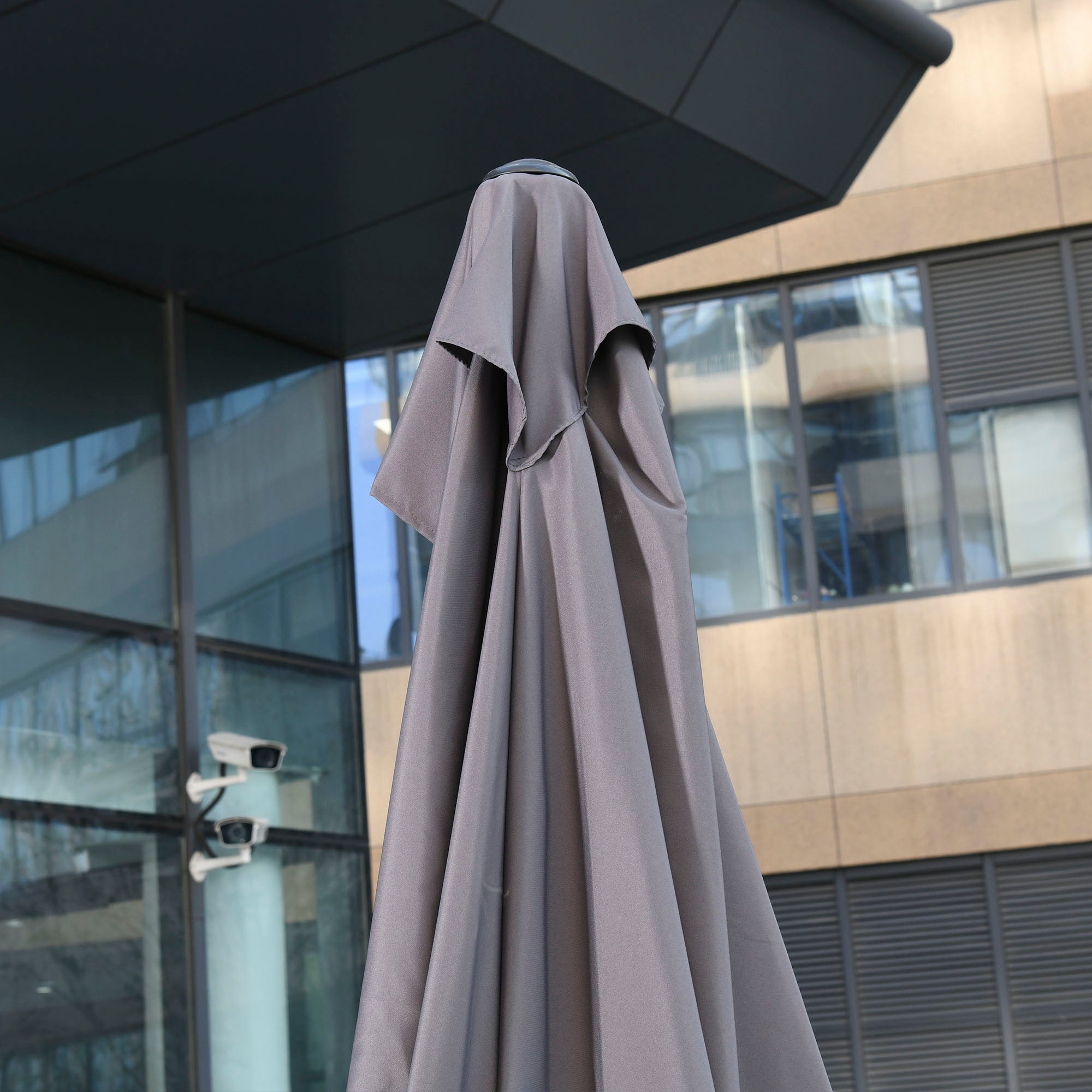 2.3 Metre Half Round Balcony Parasol with Crank Handle - Grey UV Resistant