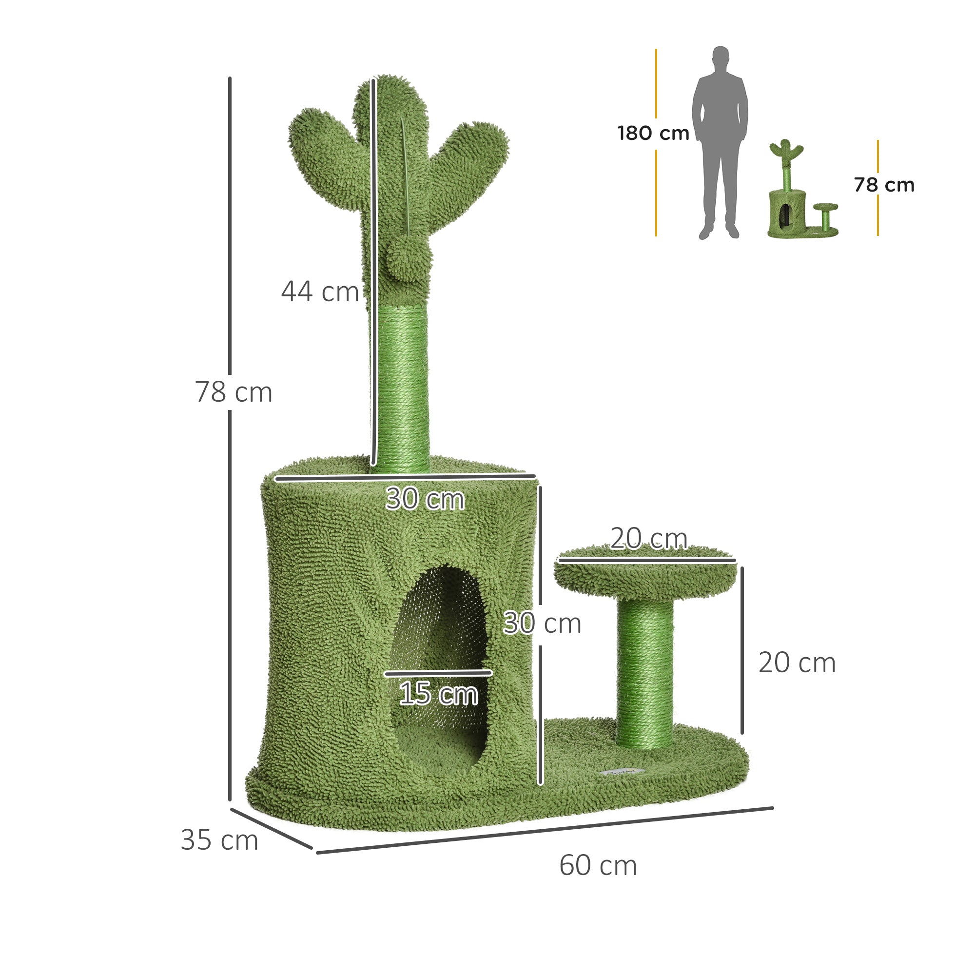 Cat Tree Tower Cactus Shape with Scratching Post Condo Perch Dangling Ball Kitten Toy Play House Activity Center