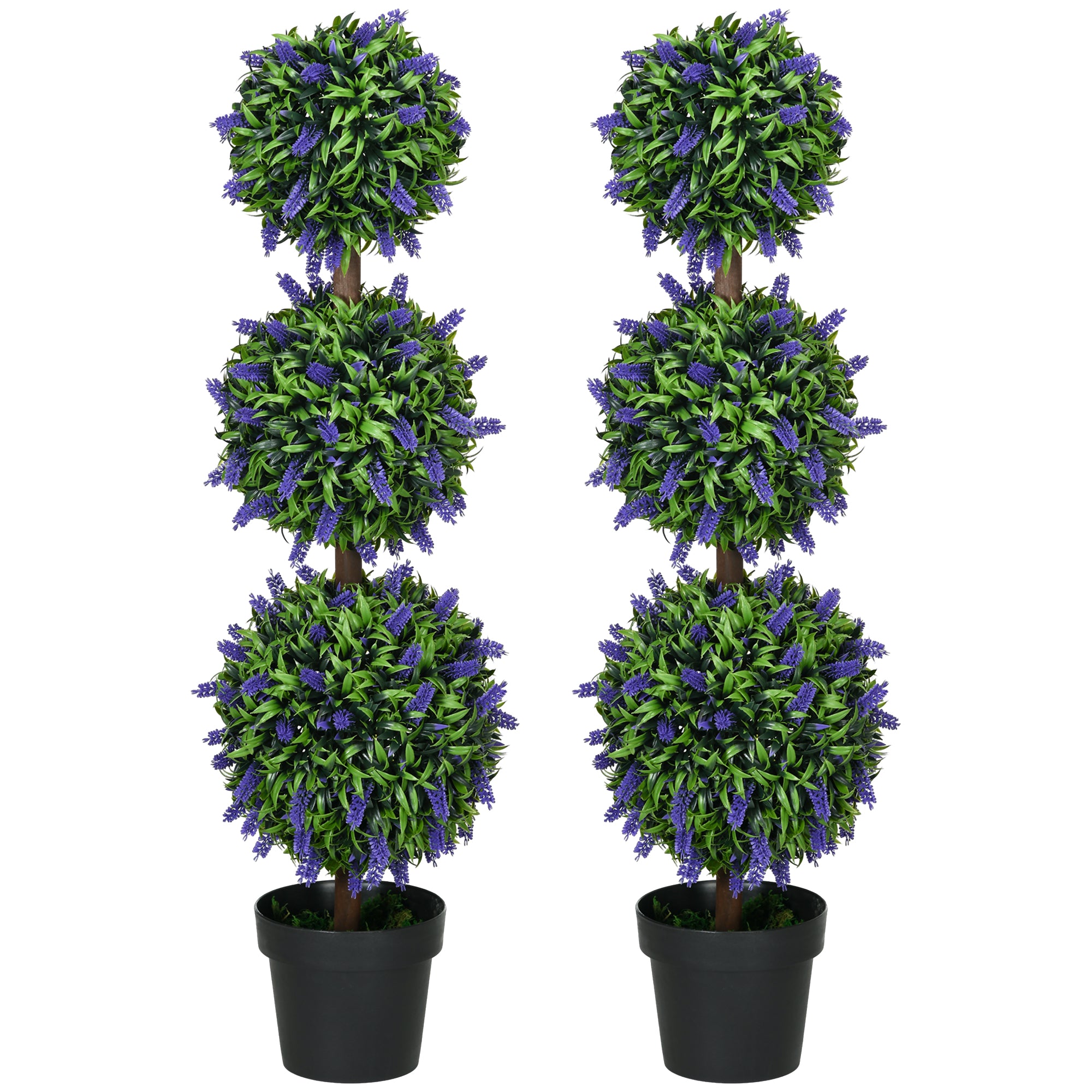 Set of 2 Artificial Plants, Lavender Flowers Ball Trees with Pot, for Home Indoor Outdoor Decor, 110cm