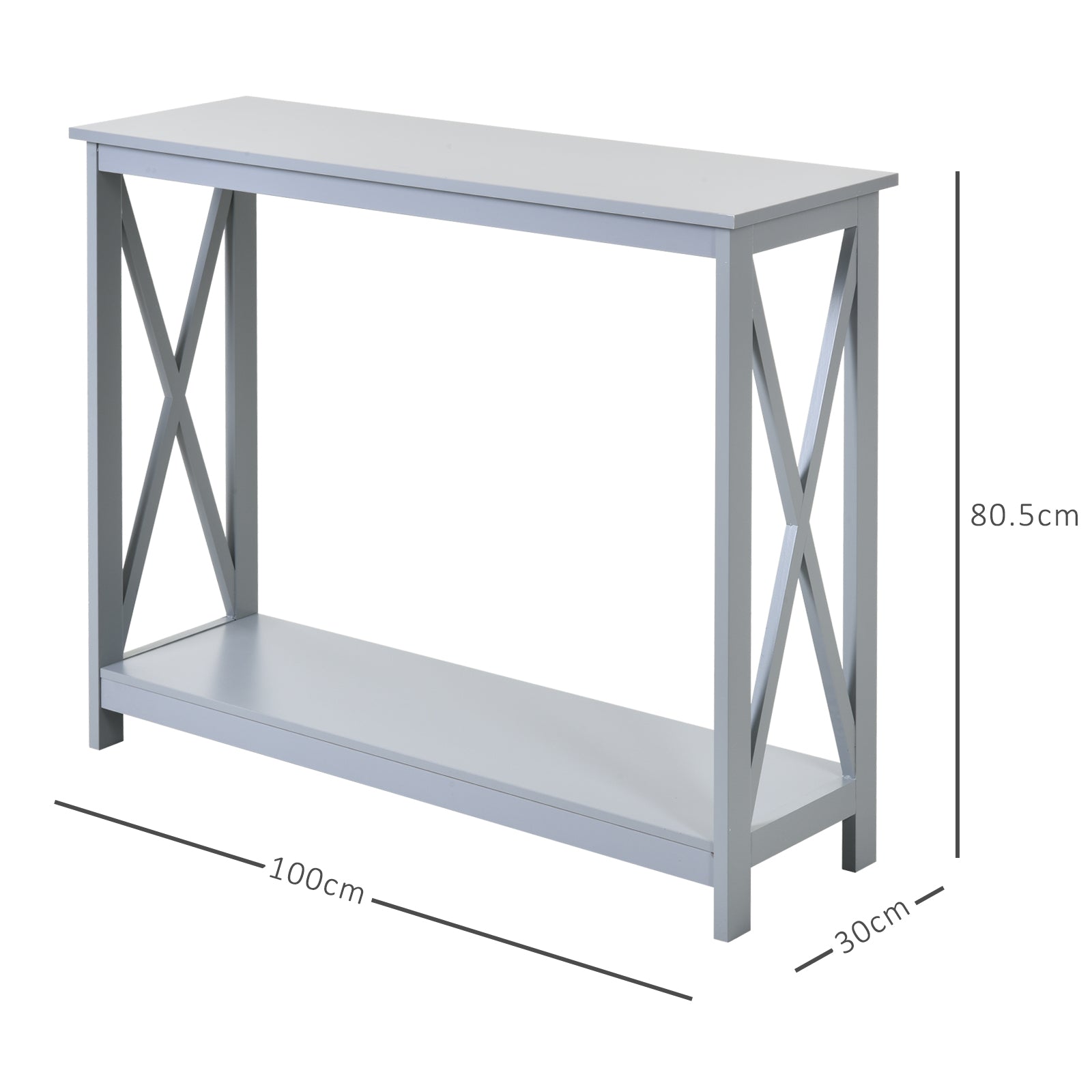 Console Table Hallway Desk w/Storage Shelf, X Design for Living Room Entryway, Grey