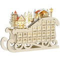 Christmas Wooden Sled Advent Calendar with LED Lights and Countdown Drawers - Natural Wood Color