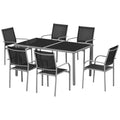 7 Piece Outdoor Garden Dining Set with Tempered Glass Table - Black