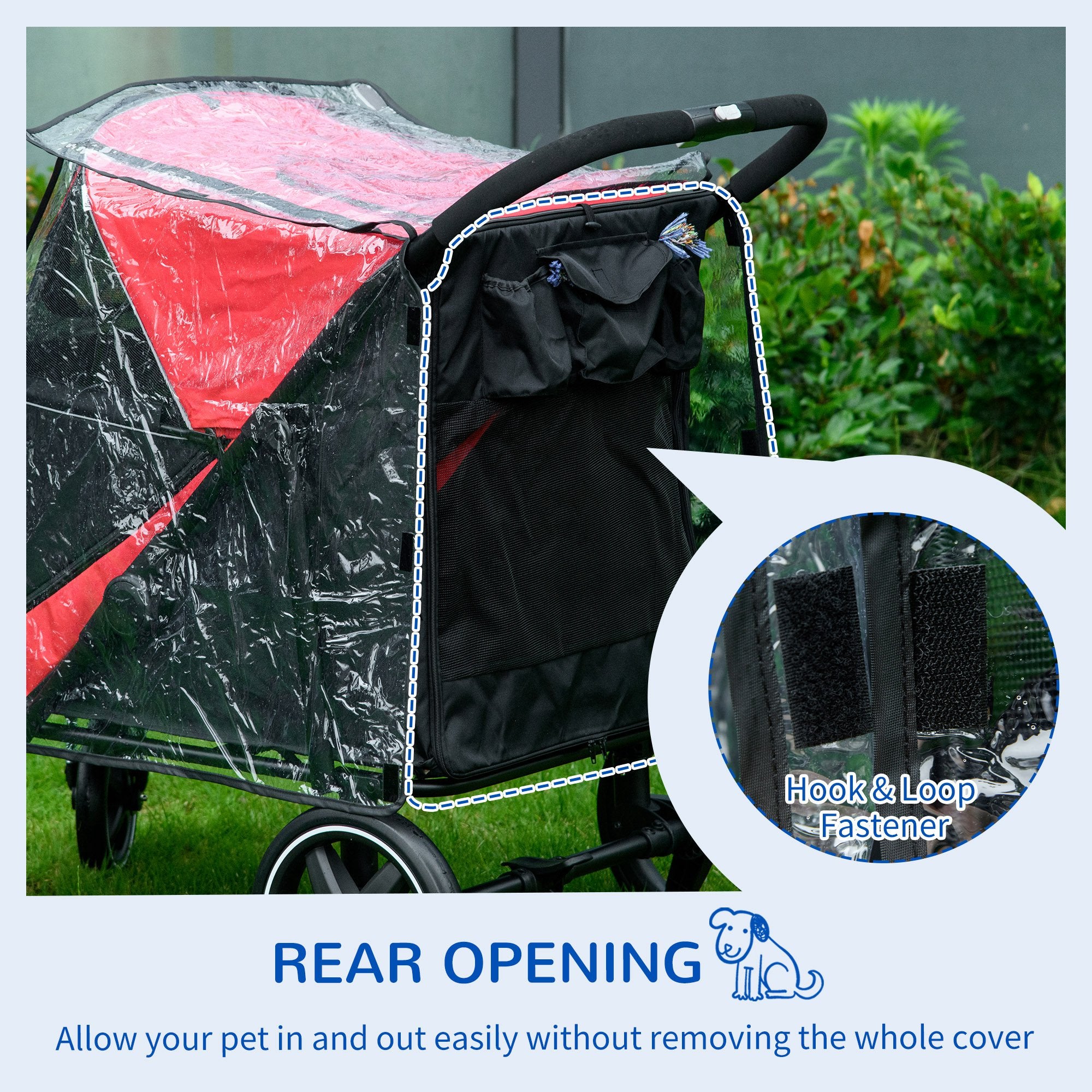 Dog Stroller Rain Cover, Cover for Dog Pram Stroller Buggy for Large Medium Dogs with Rear Entry