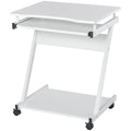 Movable Compact Small Computer Desk with Keyboard Tray and Wheels - White