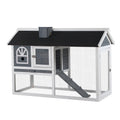 Rabbit Hutch with Run and Pull-Out Tray for Small Animals Indoor Outdoor - Grey