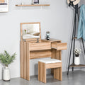 Chipboard Dressing Table Set with Cushioned Stool, Flip-up Mirror & Drawer - Wood Grain