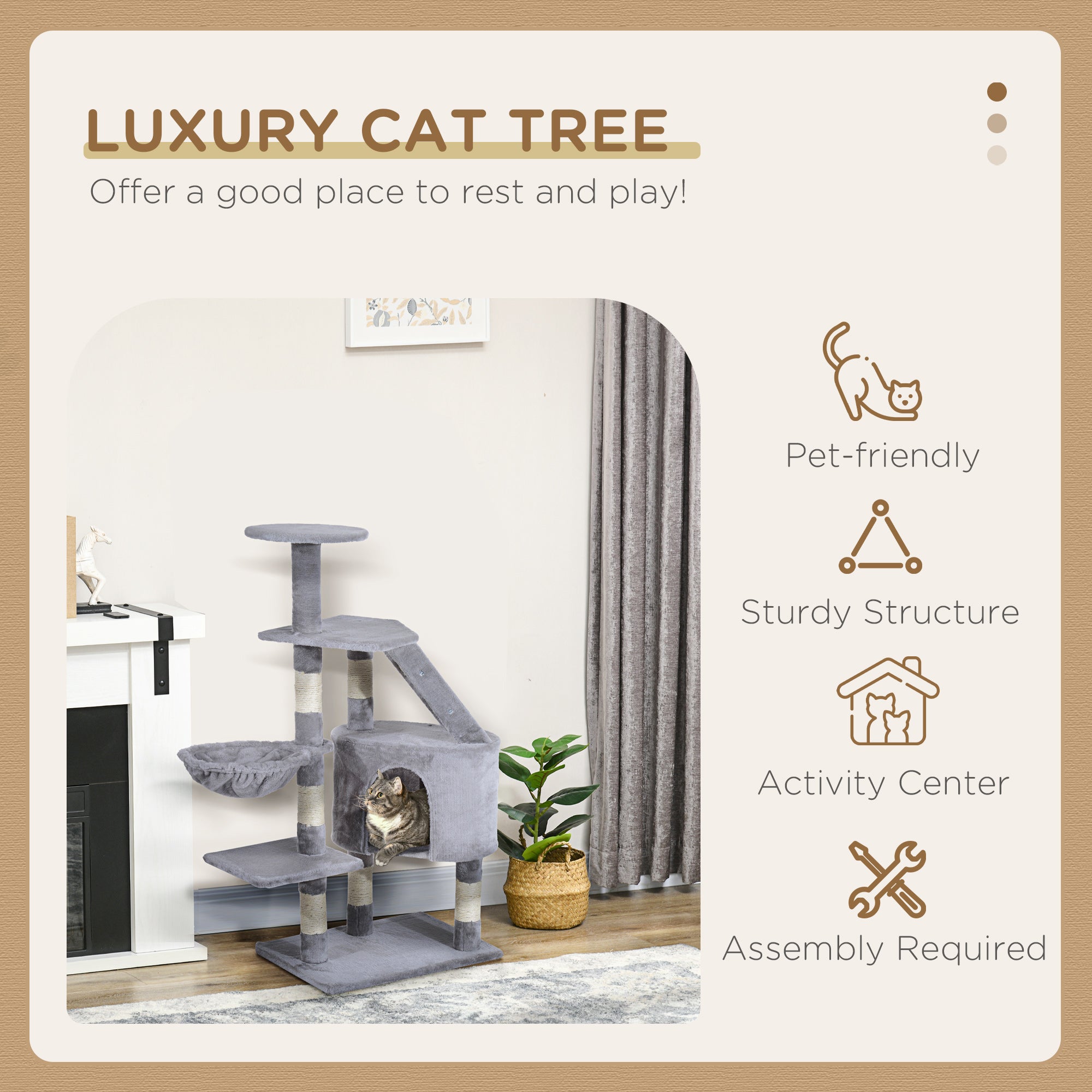 Cat Tree Kitten Scratching Post Scratch Scratcher Climb Activity Center Play House Pet Furniture 125cm (Grey)