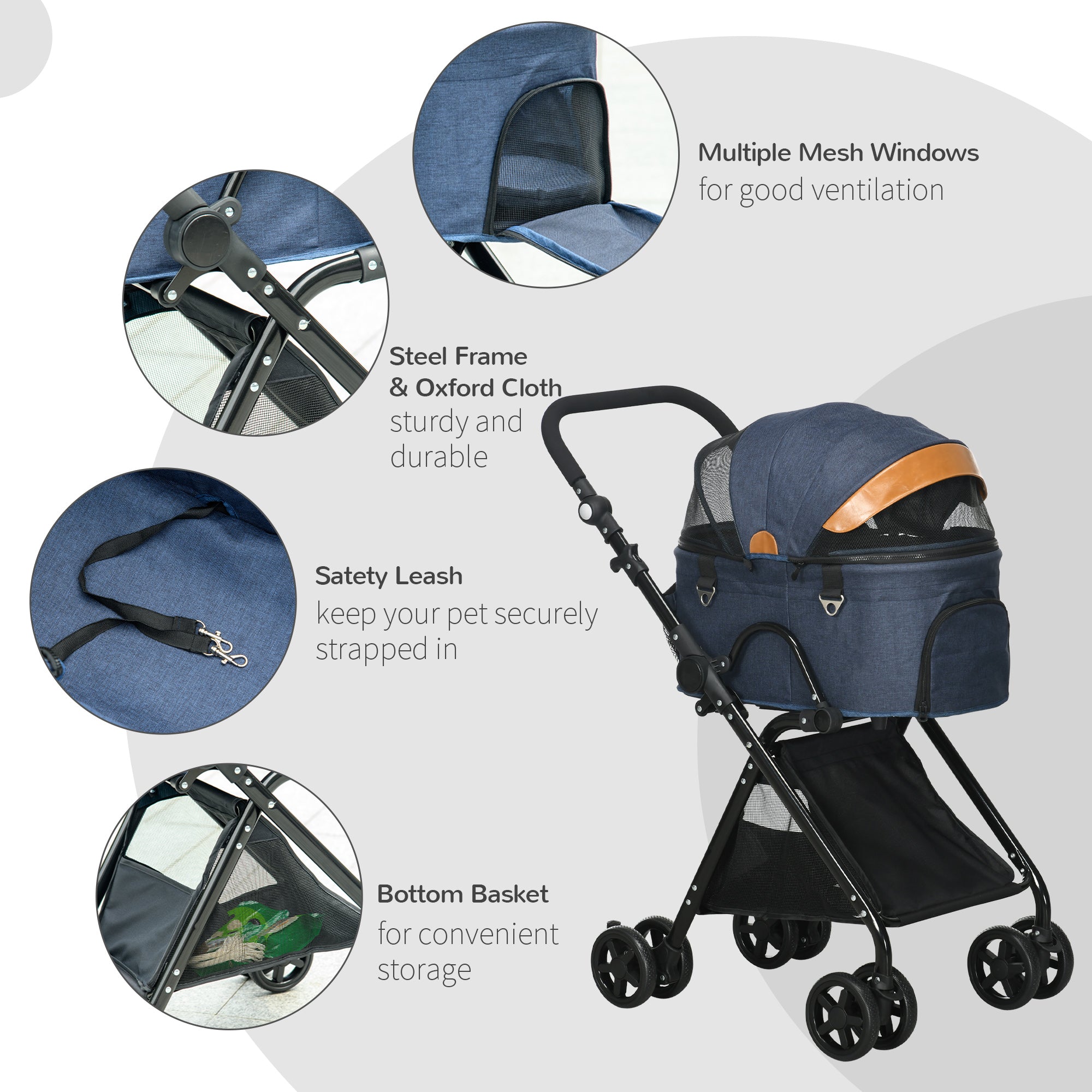 Oxford Cloth 2-in-1 Convertible Pet Stroller Pushchair Blue/Orange