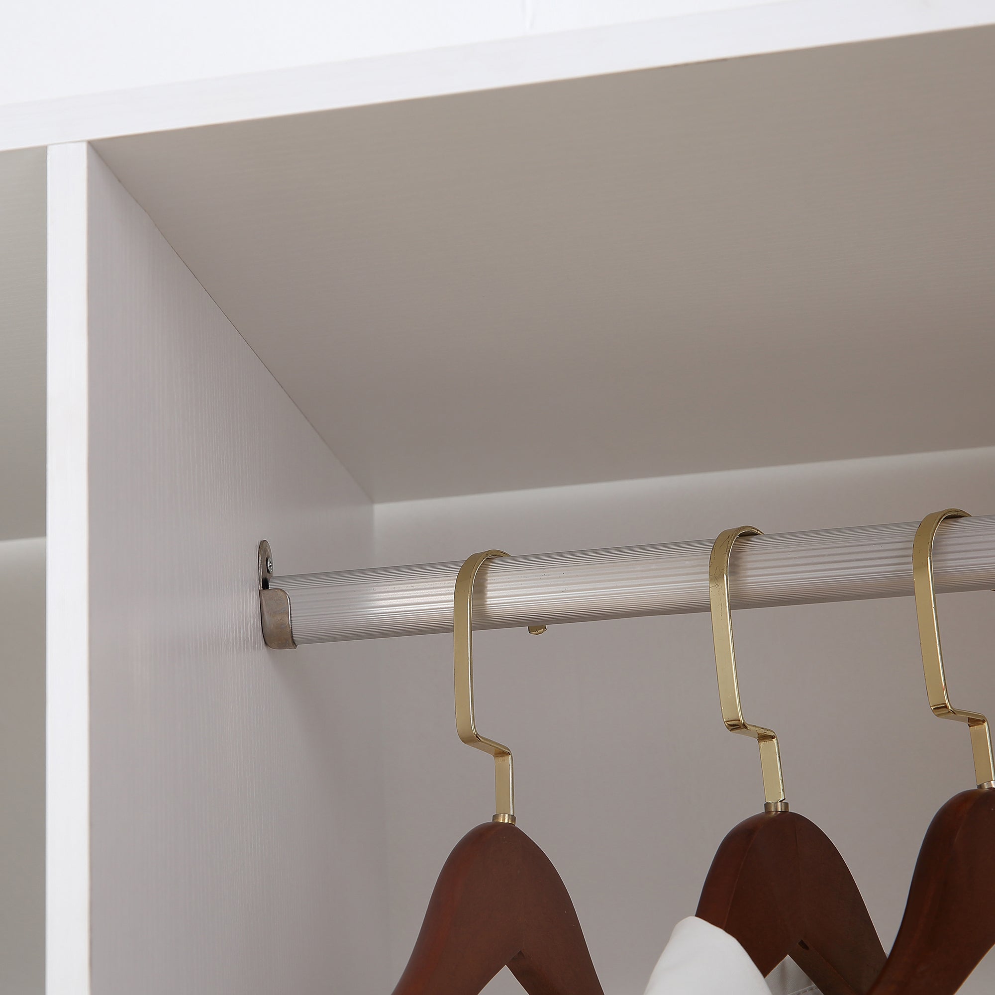 Double Mobile Open Wardrobe With Clothes Hanging Rails Storage Shelves Organizer Bedroom Furniture - White