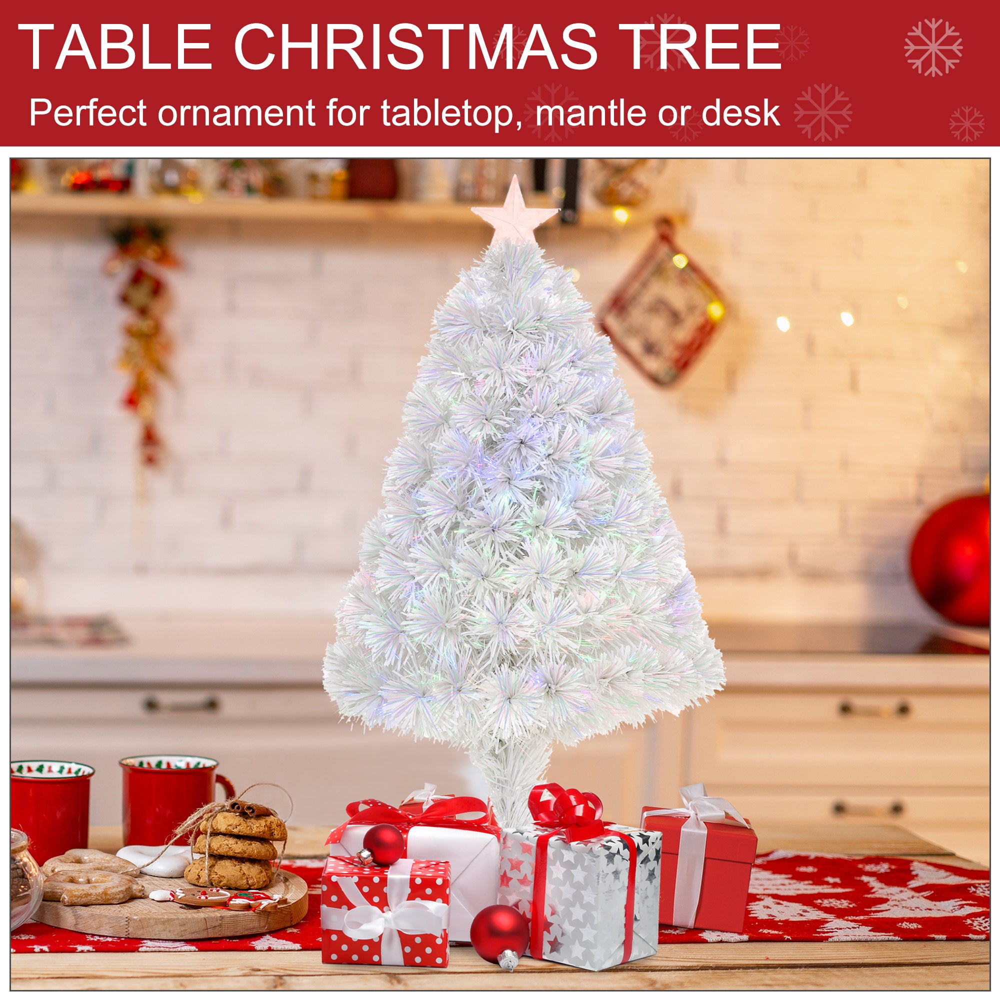 2.5FT Prelit Artificial Tabletop Christmas Tree with Fibre Optics Holiday Home Xmas Decoration for Table and Desk, White