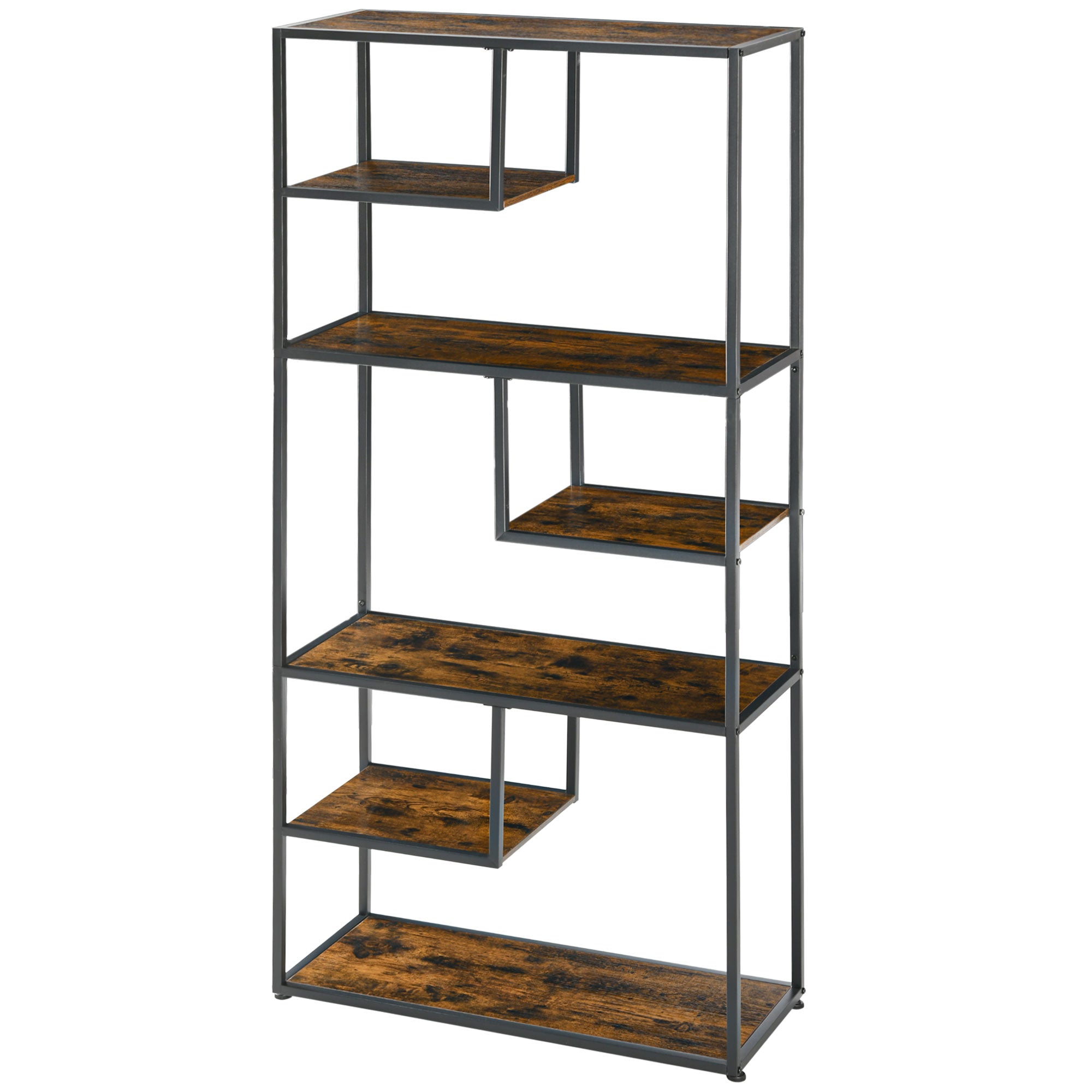 Industrial Bookcase Shelf, 7 Tier Metal Shelving, Storage Shelves for Living Room, Home Office, Bedroom, Rustic Brown