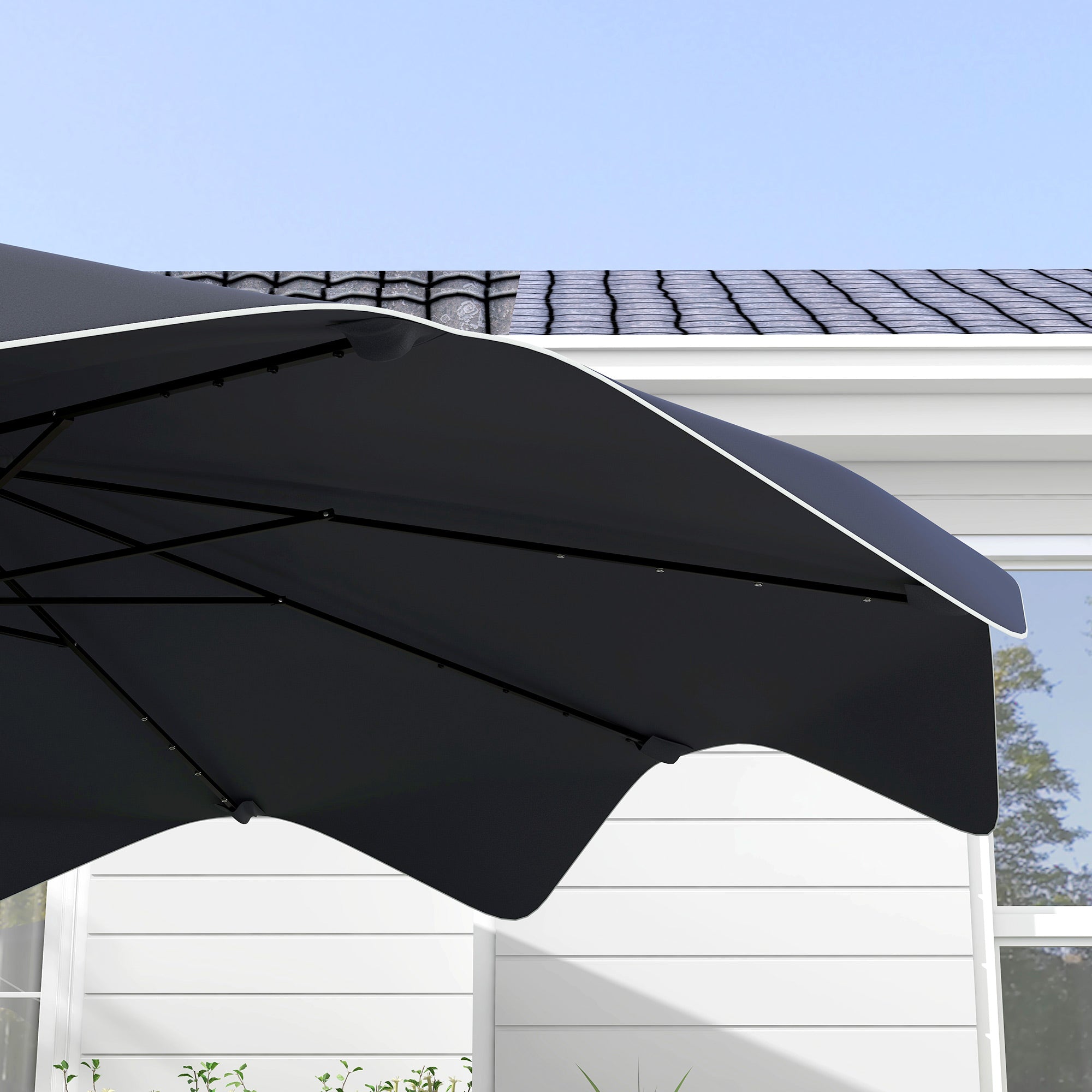 Solar Patio Umbrella with LED and Tilt, Outdoor Market Table Umbrella Parasol with Crank, 3 x 3 (m), Dark Grey