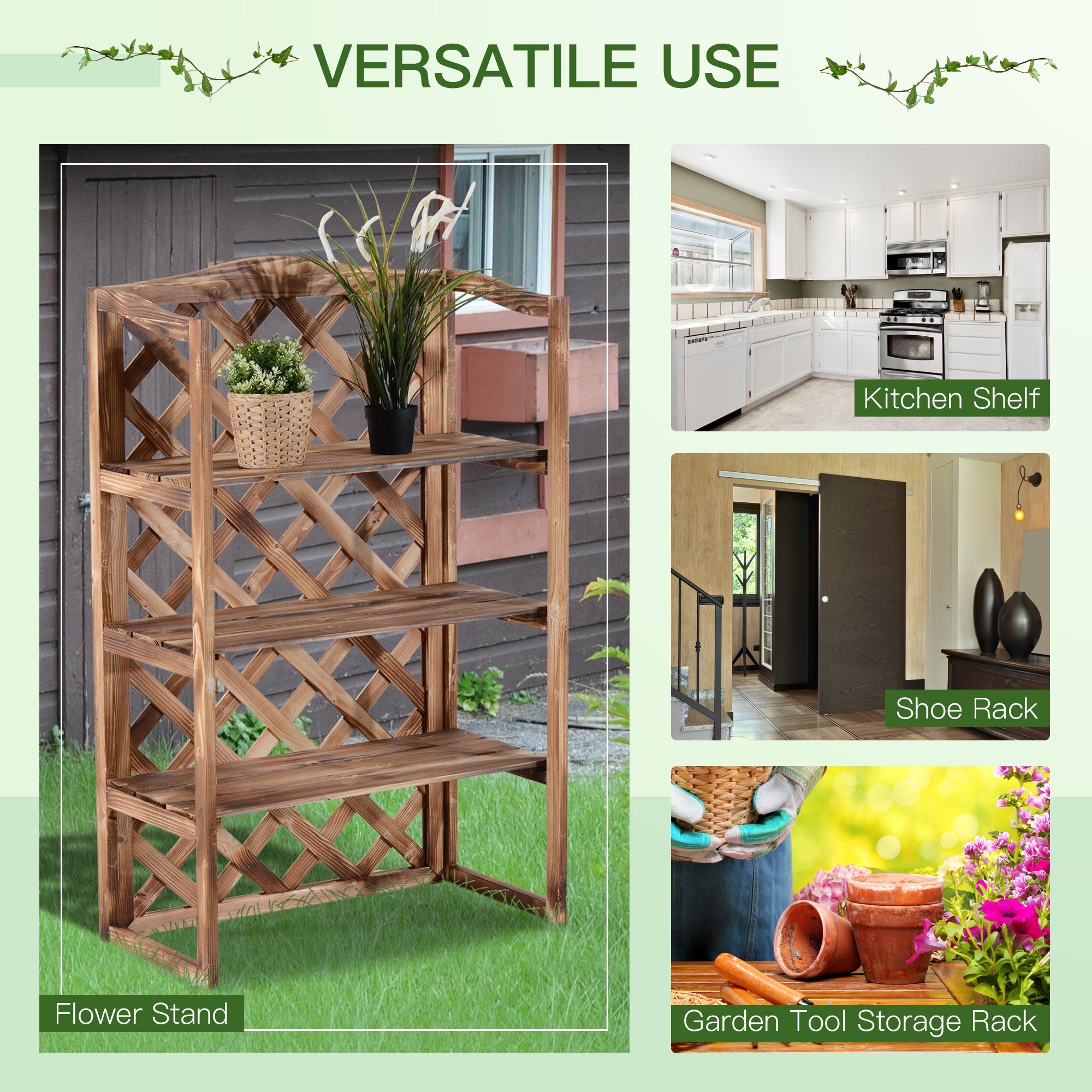 3-Tier Wooden Flower Stand Plant Holder Shelf Display Rack Pots Storage Outdoor Indoor 75 x 38 x 120cm