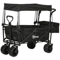 Folding Camping Trolley Cart with Canopy and 4 Wheels - Black