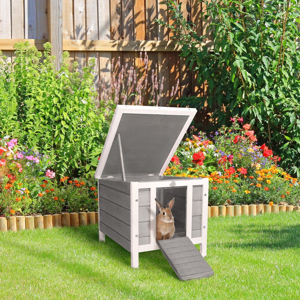 Wooden Rabbit Hutch Small Animal Cage 51x42x43 cm with Ramp - Grey