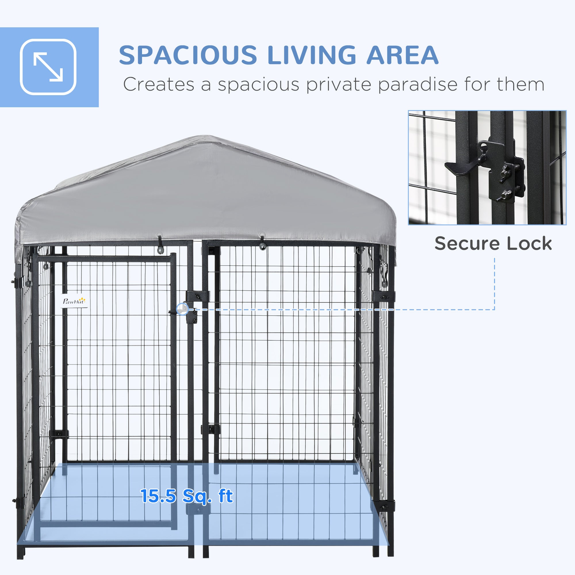 Outdoor Dog Kennel, Dog Run with UV-Resistant Canopy & Lockable Design, Metal Playpen Fence for Small and Medium Dogs, 120 x 120 x 138 cm