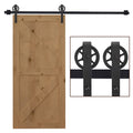 6.6 FT Carbon Steel Sliding Barn Door Hardware Kit for Single Wooden Door Industrial Wheel Roller - Frosted Black