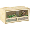Reptile Terrarium Vivarium with Sliding Doors and Breathable Mesh for Lizards - Natural Wood Finish
