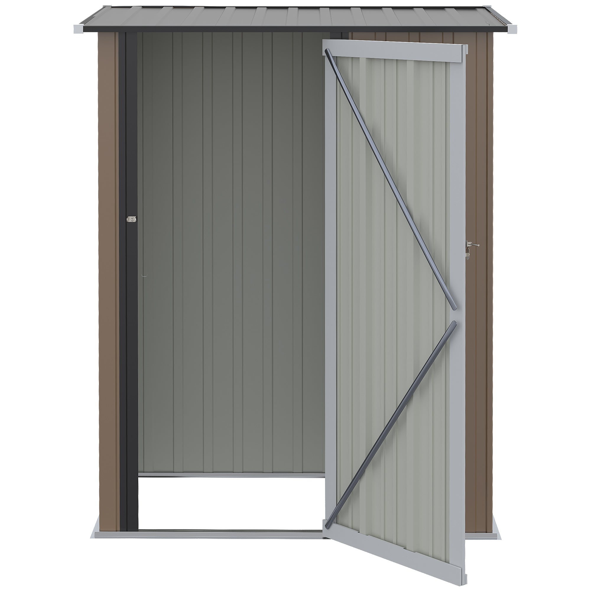 5ft x 3ft Garden Metal Storage Shed, Outdoor Tool Shed with Sloped Roof, Lockable Door for Equipment, Bikes, Brown