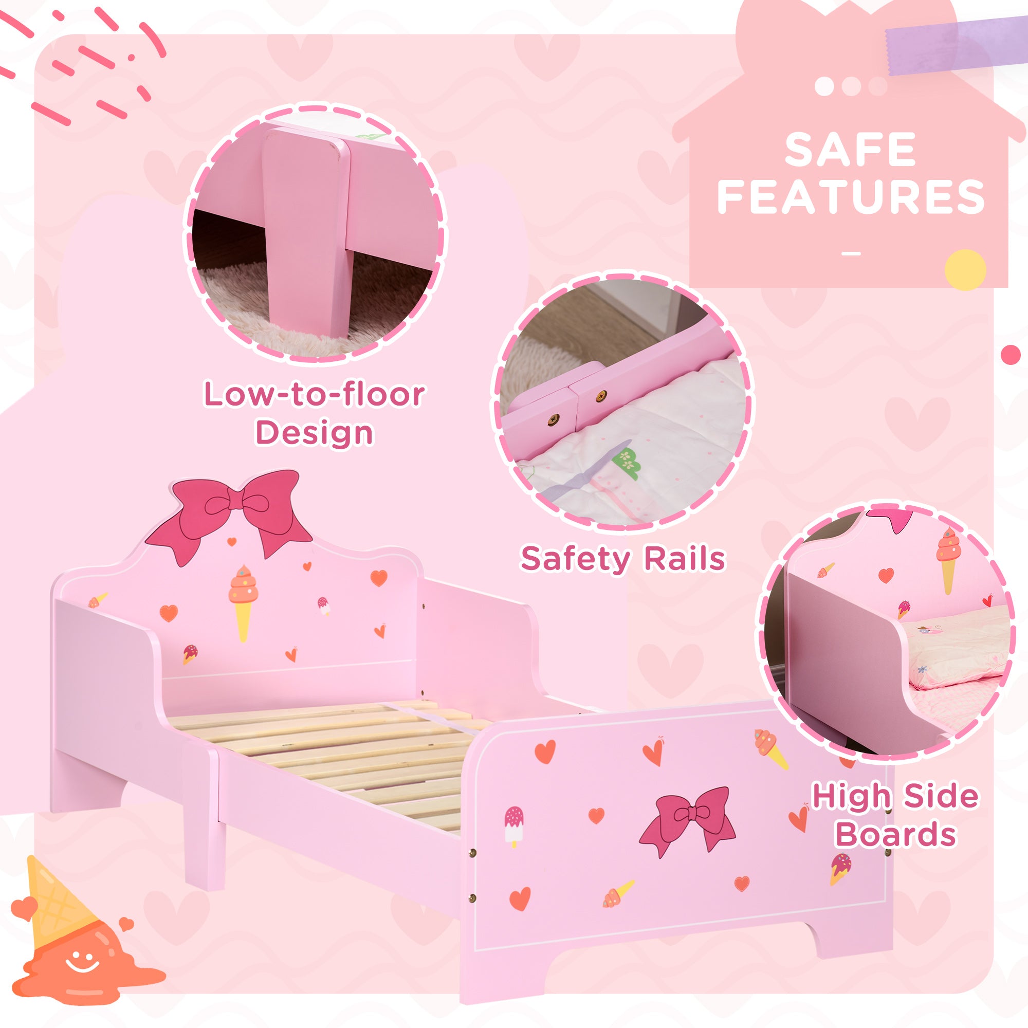 3PCs Kids Bedroom Furniture Set with Bed, Dressing Table and Stool, Princess Themed, for 3-6 Years Old, Pink