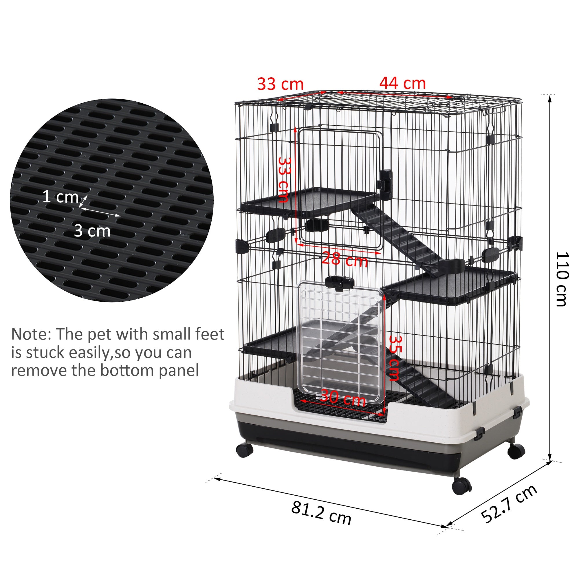 Small Guinea Pigs Hutches Hutch Pet Play House with Platform, Ramp, Removable Tray for Rabbits, Guinea Pigs, Chinchillas Black and White