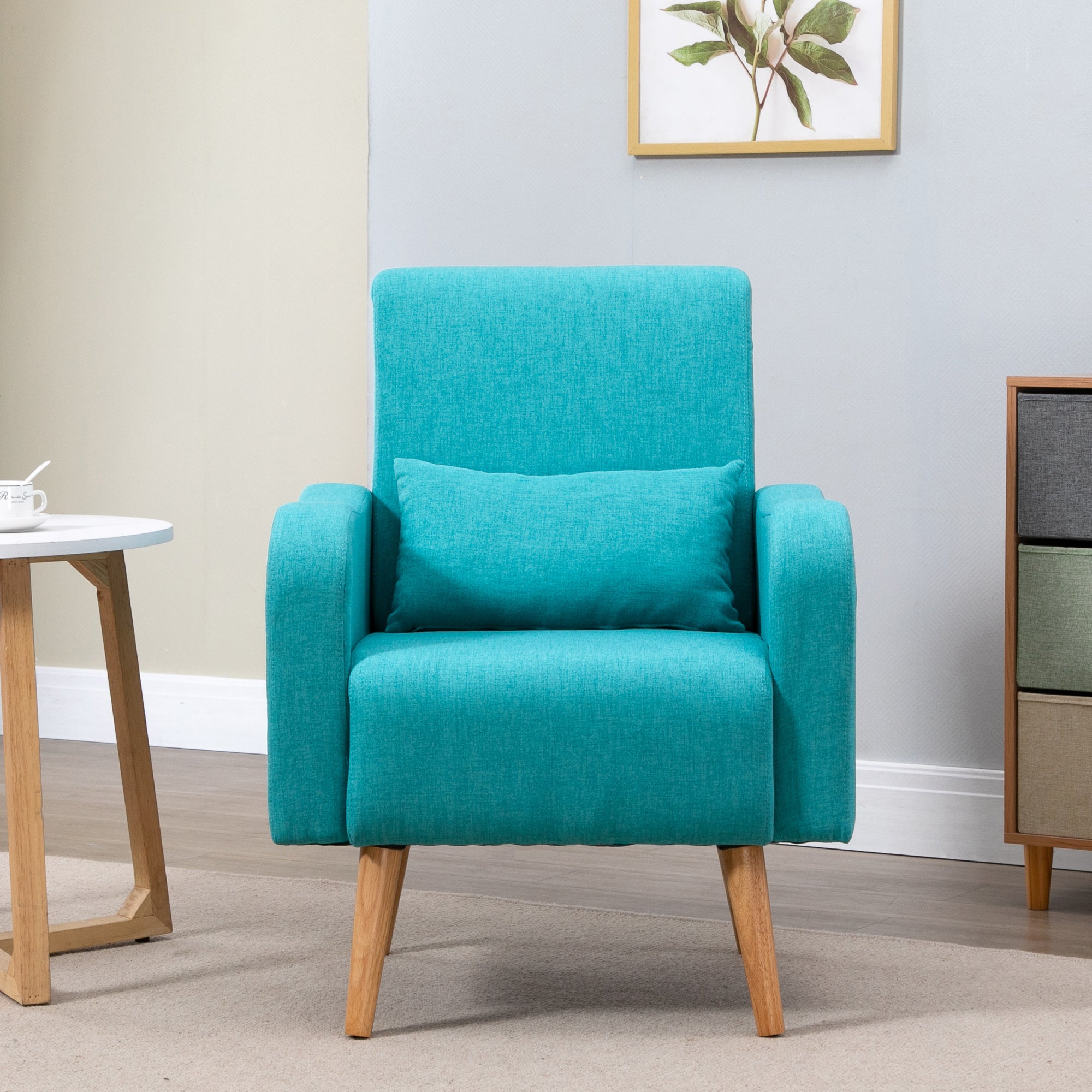 Accent Chair, Linen-Touch Armchair, Upholstered Leisure Lounge Sofa, Club Chair with Wooden Frame, Teal