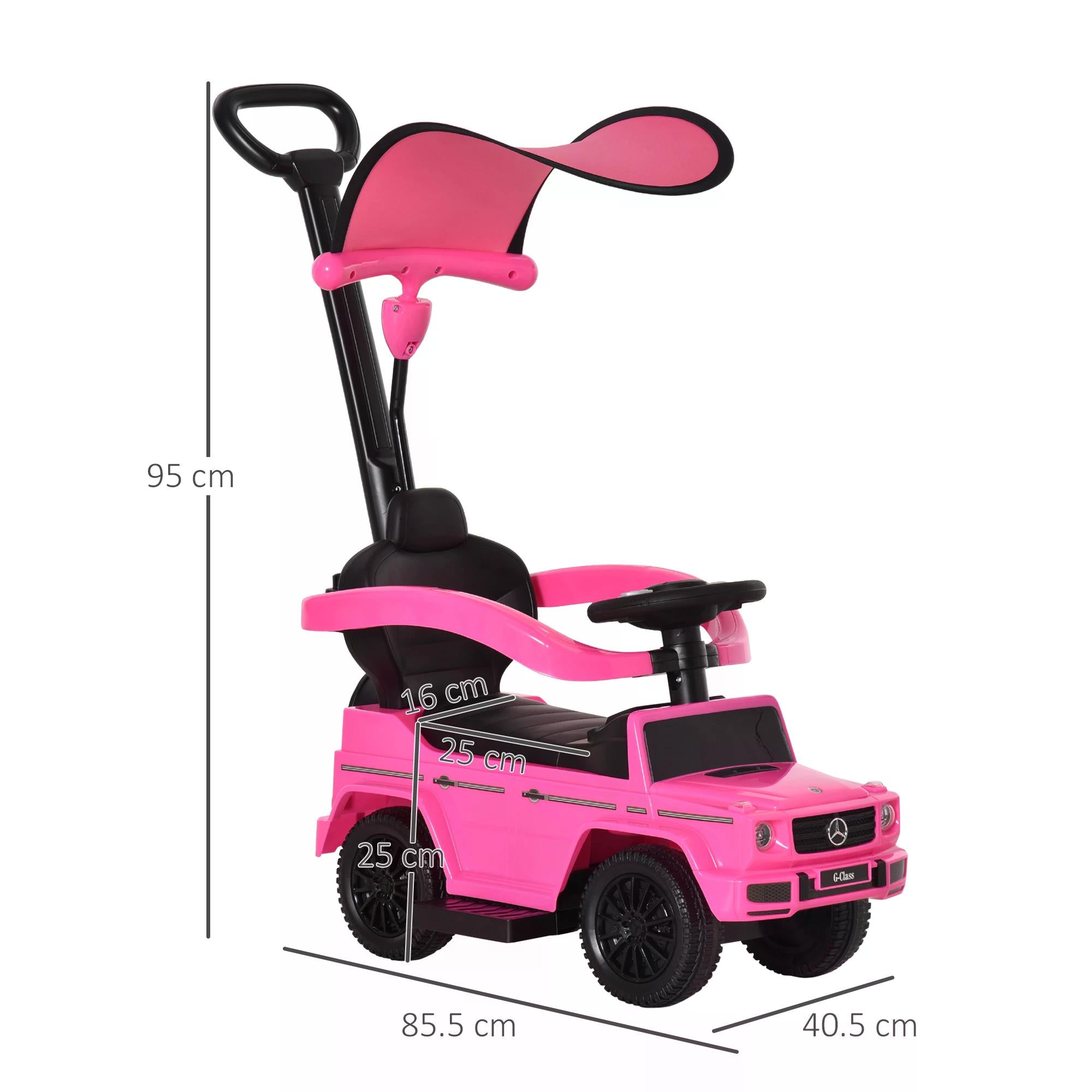 Compatible Ride-On Push Along Car Sliding Walker Mercedes-Benz G350 Walker Foot to Floor Slider Stroller Toddler Vehicle Steering Wheel Pink