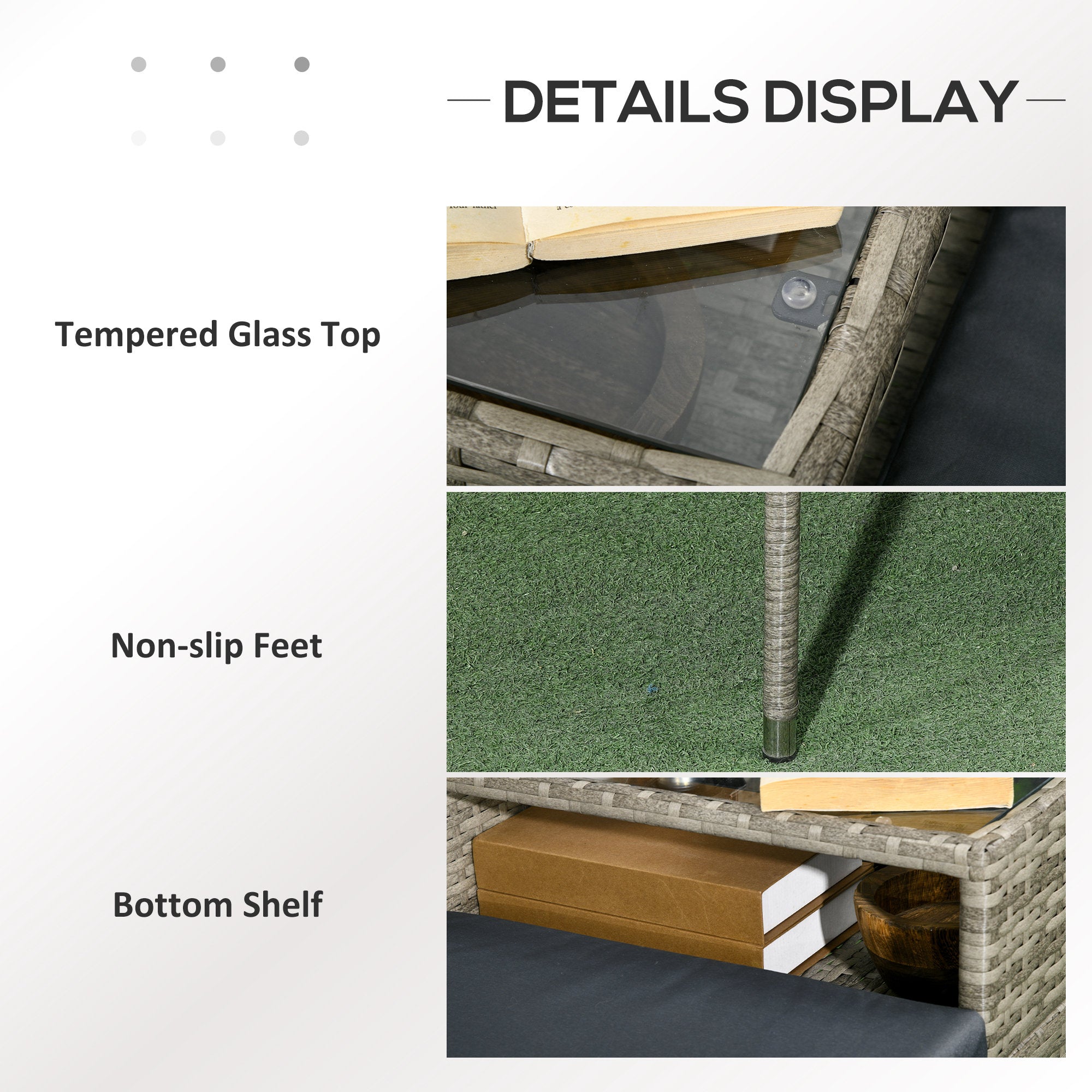 2 Piece Rattan Loveseat Set with Glass Table and Cushions - Mixed Grey