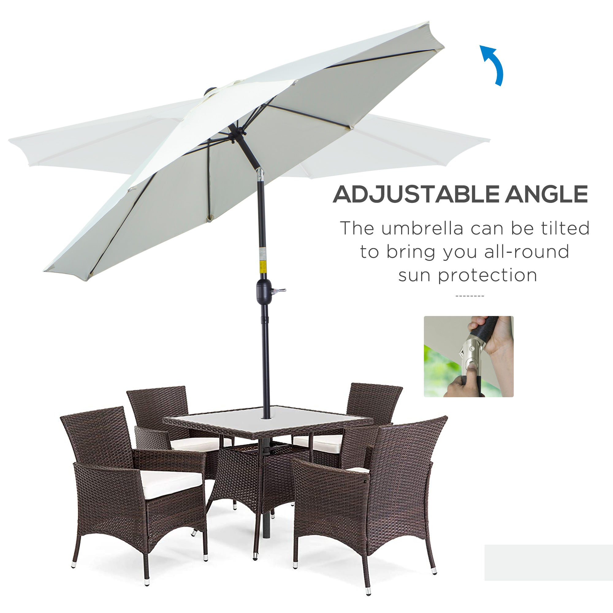 Garden Parasol Umbrella,Tilting Parasol W/three angles, Outdoor Sun Shade Canopy,Cream White，2.65H x ?2.4m