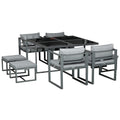 9 Piece Cushioned Patio Dining Set with Storage Ottomans - Grey