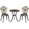3 Piece Cast Aluminium Garden Bistro Set for 2 with Parasol Hole - Bronze