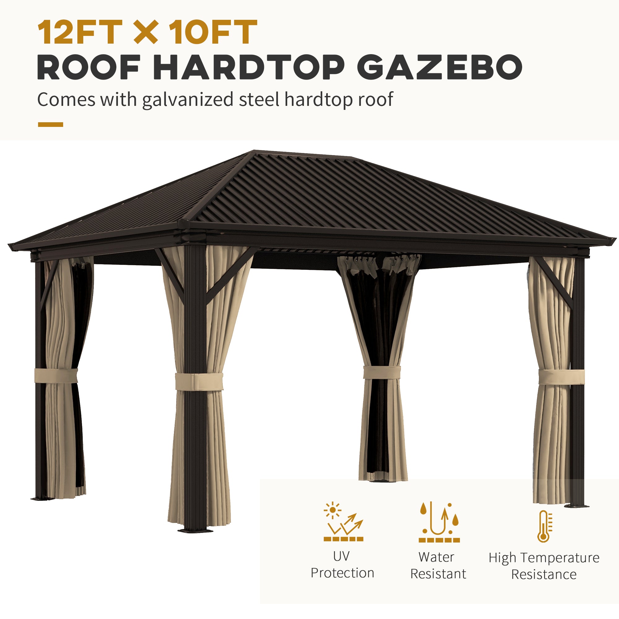 3.6 x 3m Aluminium Frame Hardtop Gazebo, with Accessories