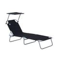 Adjustable Folding Reclining Sun Lounger with Canopy for Outdoor Patio Beach - Black