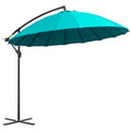 3m Cantilever Shanghai Parasol Garden Hanging Banana Sun Umbrella with Crank Handle, 18 Ribs and Cross Base - Turquoise
