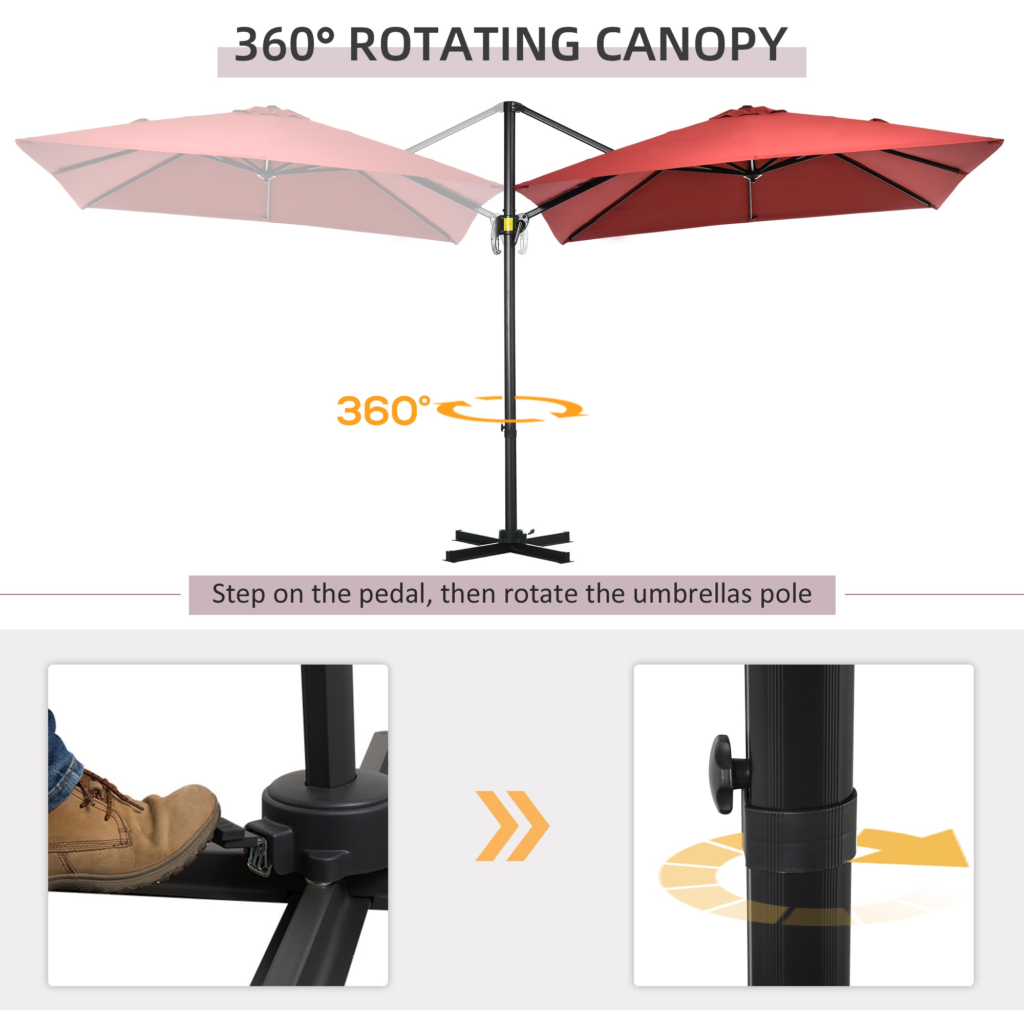 2.5x2.5m Cantilever Patio Parasol with Aluminium Pole and Cross Base Wine Red