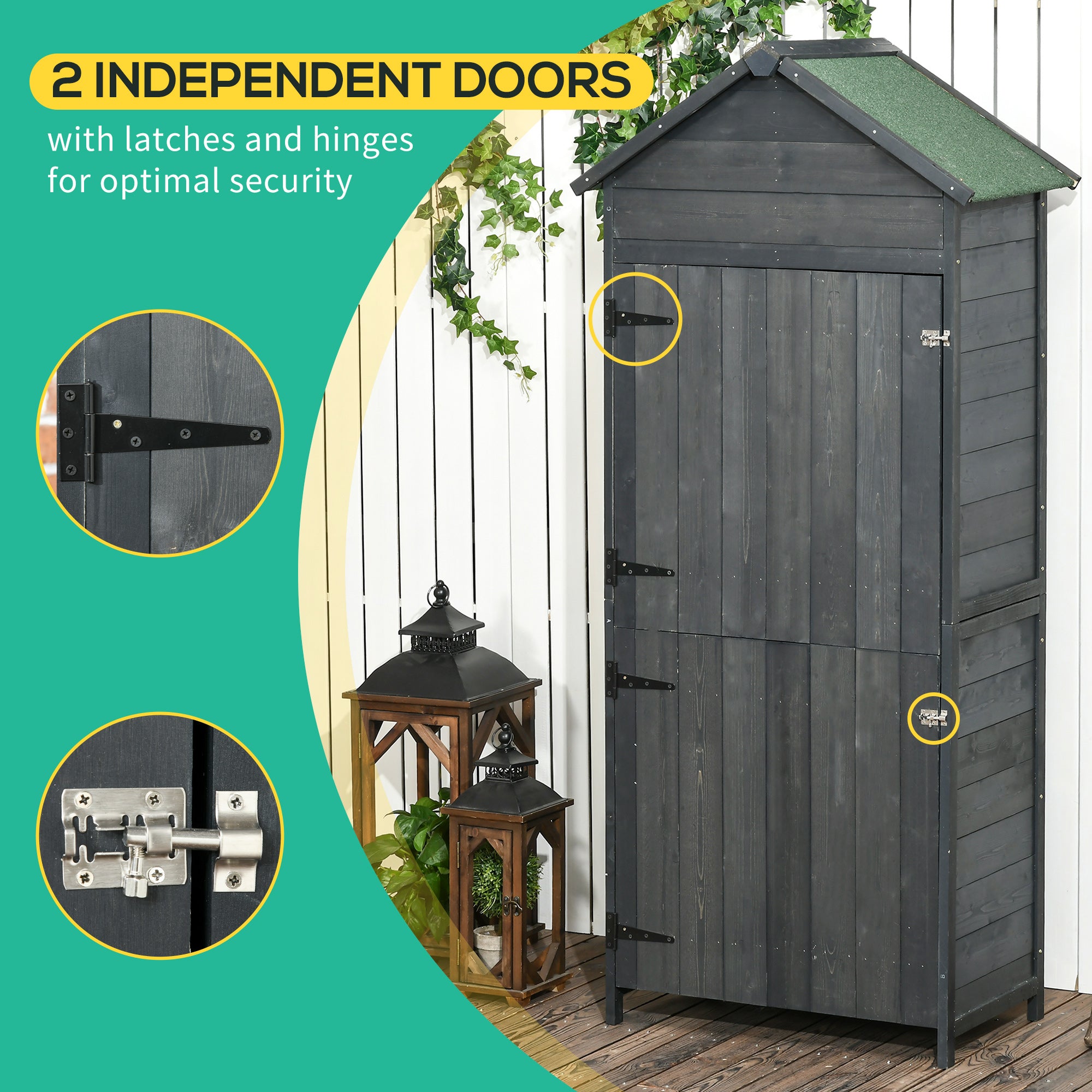 Fir Wood Outdoor Garden Utility Shed Grey