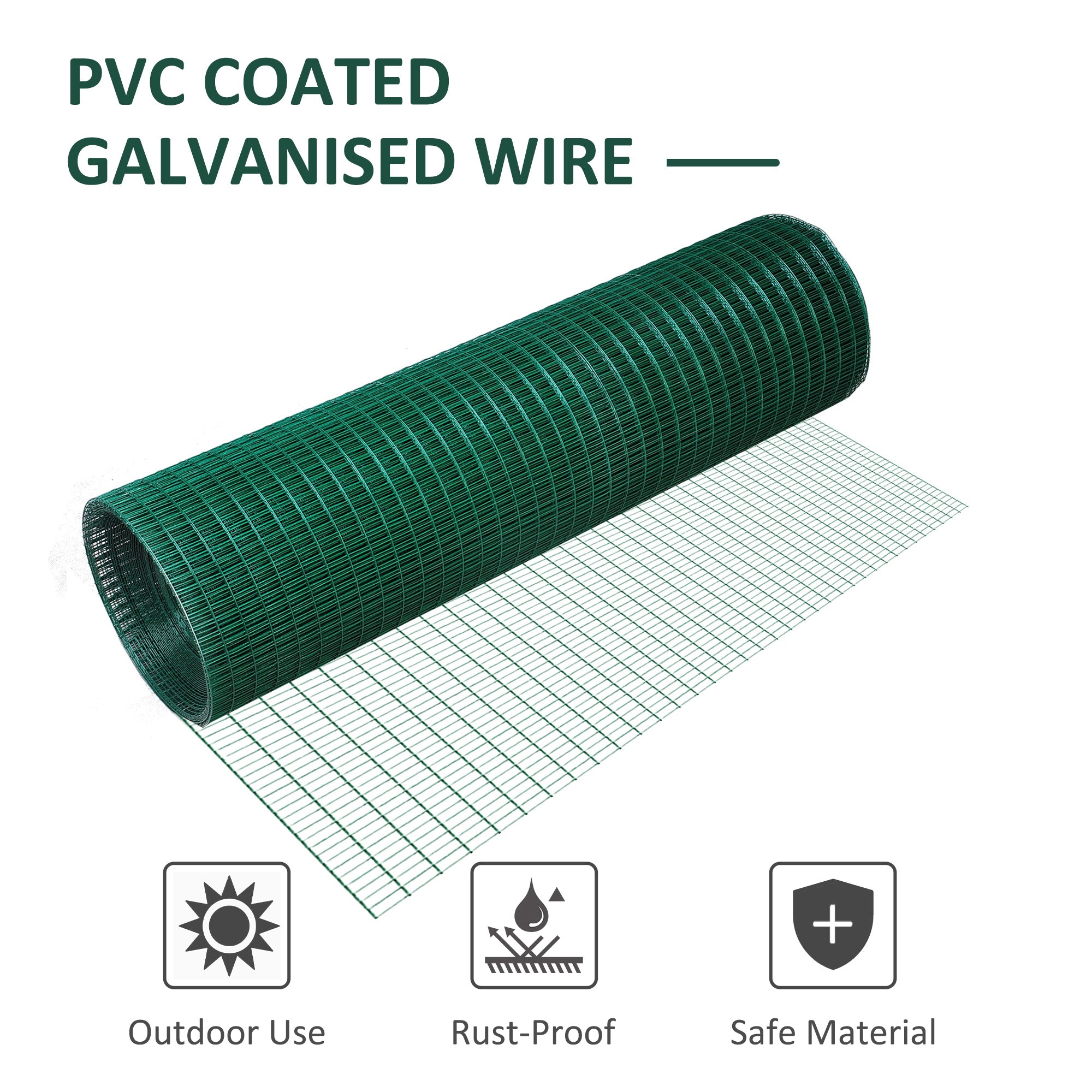 PVC Coated Welded Wire Mesh Fencing Chicken Poultry Aviary Fence Run Hutch Pet Rabbit 30m Dark Green