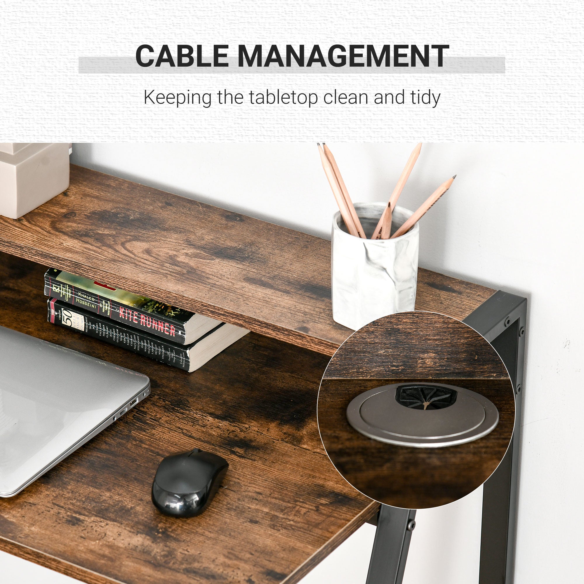 Writing Desk Computer Table with Storage Shelf for Home Office PC Laptop Workstation - Rustic Brown