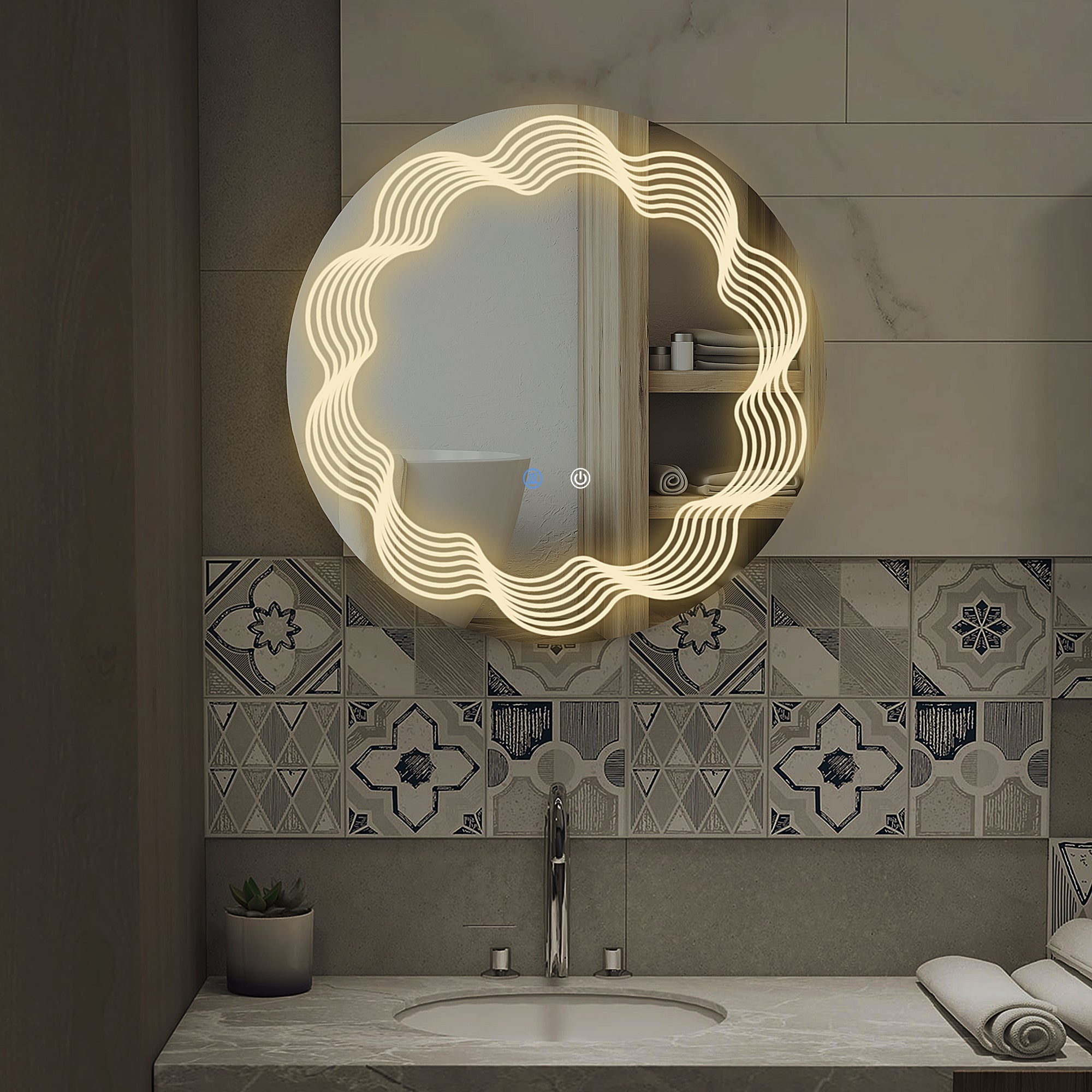 LED Bathroom Mirror, Dimming Lighted Bathroom Mirror, Wall Mounted Vanity Mirror with 3 Colour, Smart Touch, Anti-Fog, 71cm