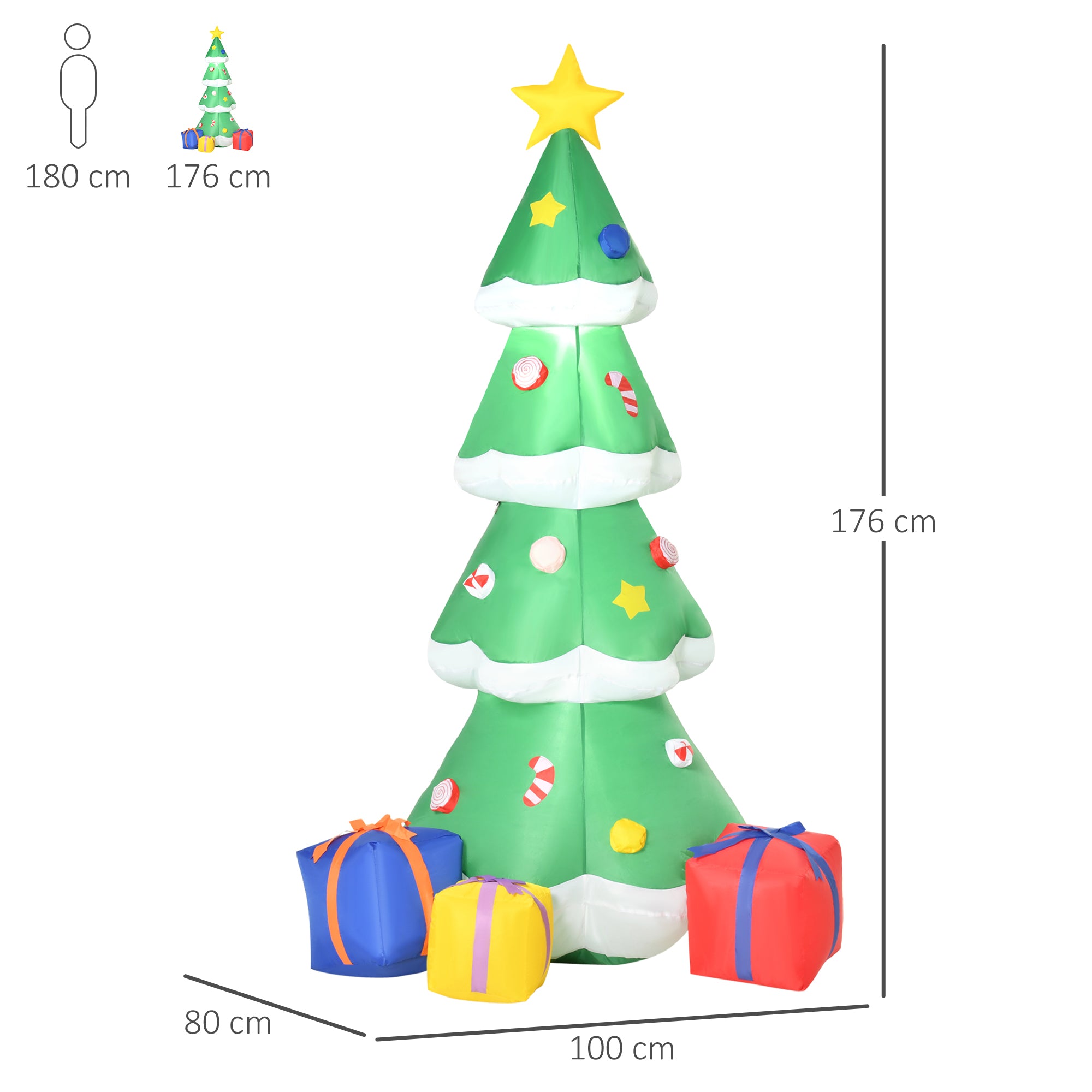 2.1m Tall Inflatable Christmas Tree with Star and Multicolour Gift Boxes Huge Lighted Outdoor Decoration with 3 Built-in LED Lights Xmas Toy