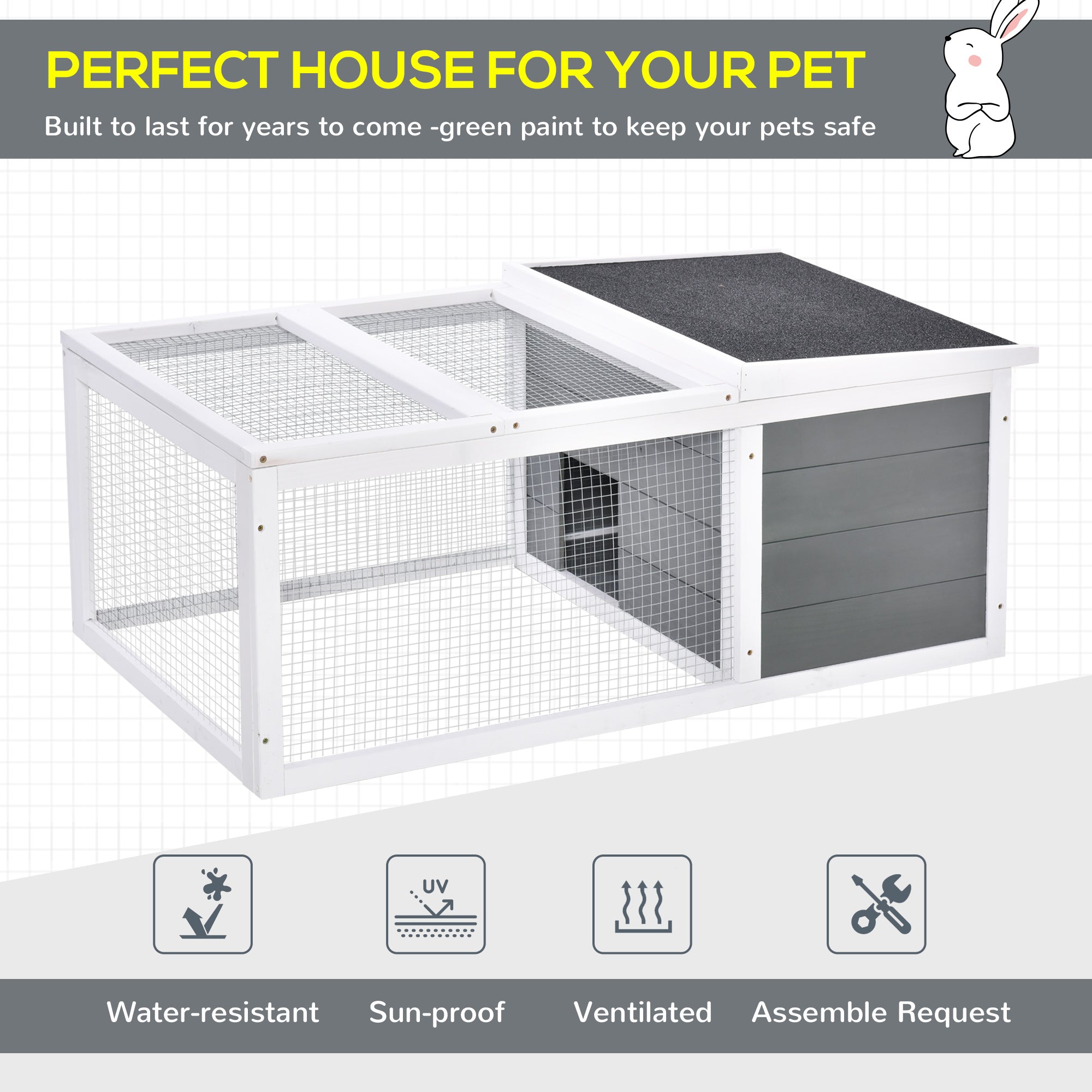 Indoor Outdoor Wooden Small Guinea Pigs Hutch with UV-Resistant Asphalt Roof and Water-Repellent Paint