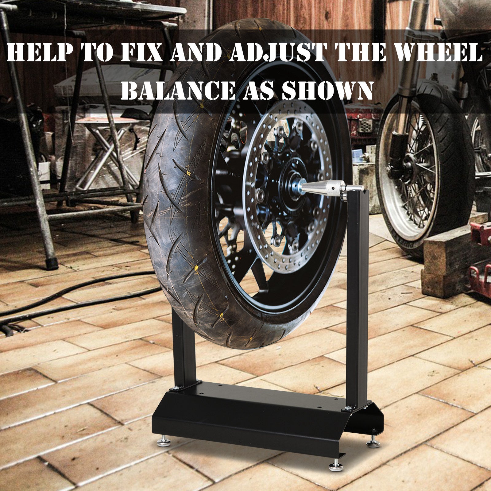Motorcycle & Bicycle Wheel Lifting Balance Stand with Rotating Adjustment - Black